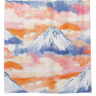 Lavendel Besneeuwde Berg Schilderachtig Aquarel Douchegordijn