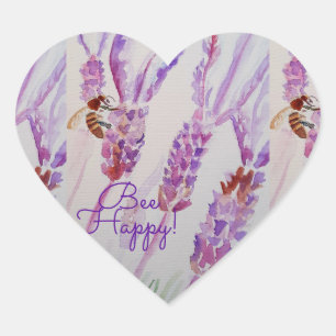 Lavendel bij Happy Herb Waterverf Flower Hart Sticker