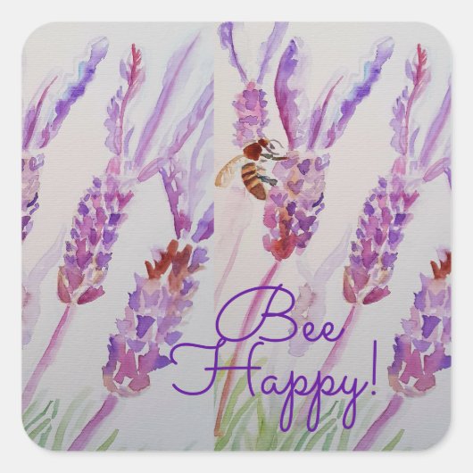 Lavendel bij Happy Herb Waterverf Flower Vierkante Sticker (Voorkant)