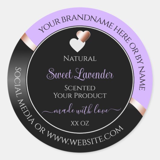 Lavendel Black Wavy Roos Gold Hearts Product Label (Voorkant)