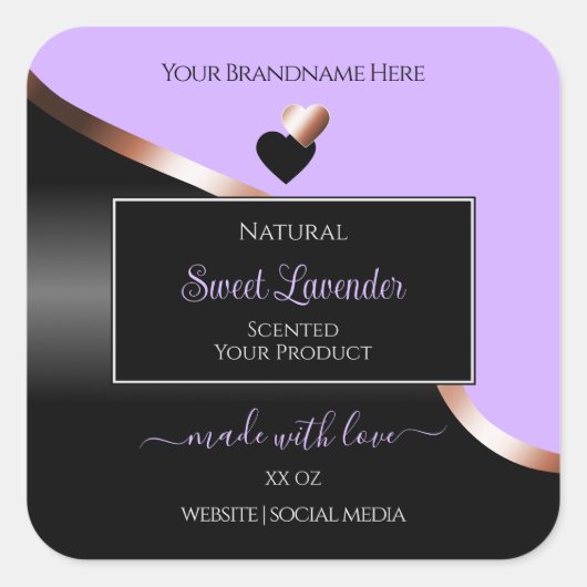 Lavendel Black Wavy Roos Gold Hearts Product Label (Voorkant)