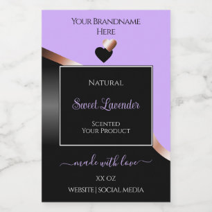 Lavendel Black Wavy Roos Gold Hearts Product Label Voedselcontainer Etiket