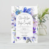 Lavendel Blauw Bloemenboog QR Code Alles In 1 Brui Kaart (Staand voorkant)