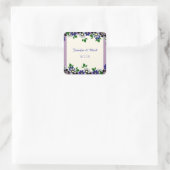  Lavendel, Blauw en Zilveren Bloemen Bruiloft Vierkante Sticker (Tas)