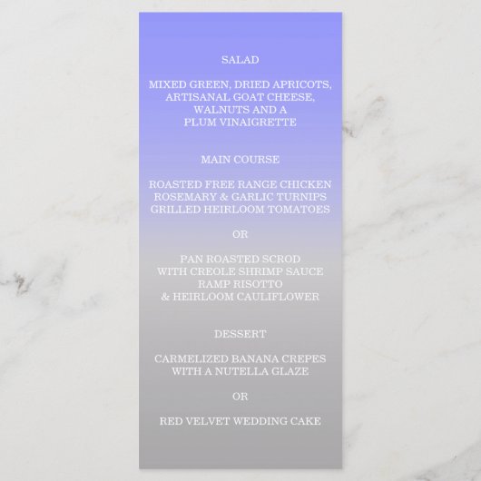 Lavendel Blauw Grijs Ombre Bruiloft Menu (Achterkant)