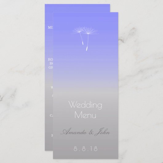 Lavendel Blauw Grijs Ombre Bruiloft Menu (Voorkant / Achterkant)