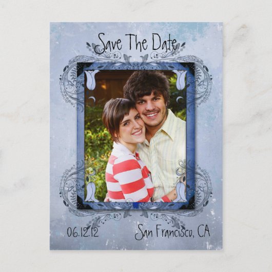 Lavendel Blauw  Grunge Bloemen Foto Opslaan De Aankondigingskaart (Voorkant)