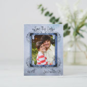 Lavendel Blauw  Grunge Bloemen Foto Opslaan De Aankondigingskaart (Staand voorkant)