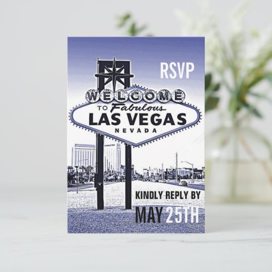 Lavendel Blauw Las Vegas Bruiloft RSVP (Staand voorkant)