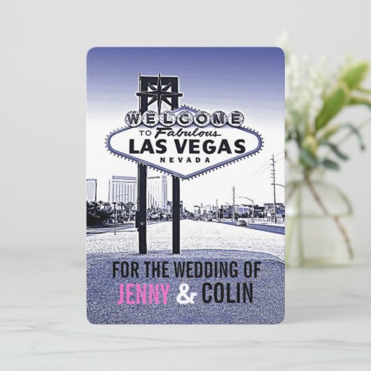 Lavendel Blauw Las Vegas bruiloft uitnodigingen (Staand voorkant)