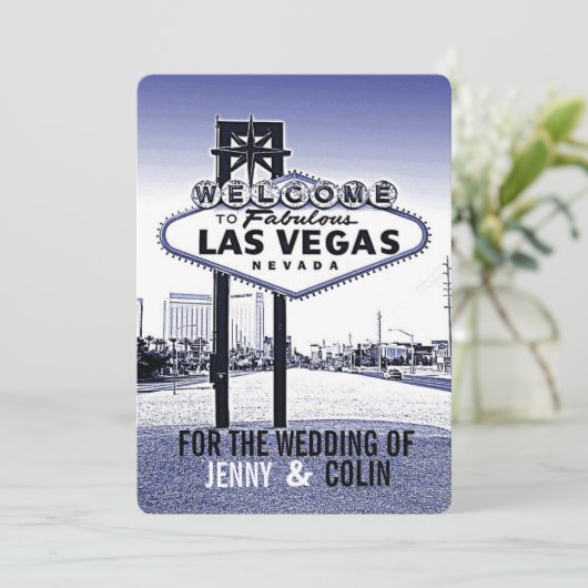  Lavendel Blauw Las Vegas bruiloft uitnodigingen (Staand voorkant)