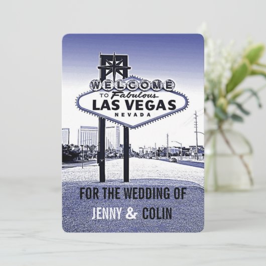  Lavendel Blauw Las Vegas bruiloft uitnodigingen (Staand voorkant)