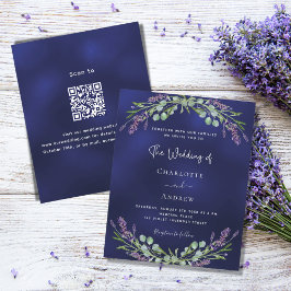 Lavendel blauw QR RSVP budget bruiloft uitnodiging