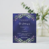 Lavendel blauw QR RSVP budget bruiloft uitnodiging (Staand voorkant)