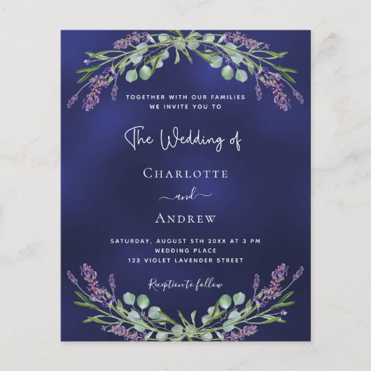 Lavendel blauw QR RSVP budget bruiloft uitnodiging (Voorkant)