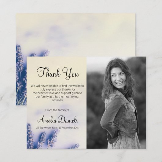 Lavendel Blauwe begrafenis Dank u kaarten (Voorkant / Achterkant)