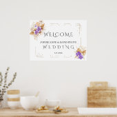 Lavendel Blauwe Bloemen Gouden Trouw Welkom Bord Poster (Keuken)