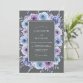 Lavendel Blauwe Bloemige Botanische Bruiloft Kaart (Staand voorkant)