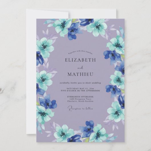 Lavendel Blauwe Bloemige Whimsy Bruiloft Kaart (Voorkant)