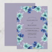 Lavendel Blauwe Bloemige Whimsy Bruiloft Kaart (Voorkant / Achterkant)