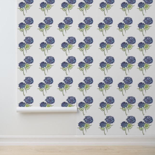 Lavendel Blauwe Hortensia's - Peel & Stick Wallpap Behang (Applicatie)