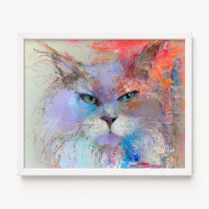 Lavendel Blauwe Maine Coon Kat Olie Schilderij Poster