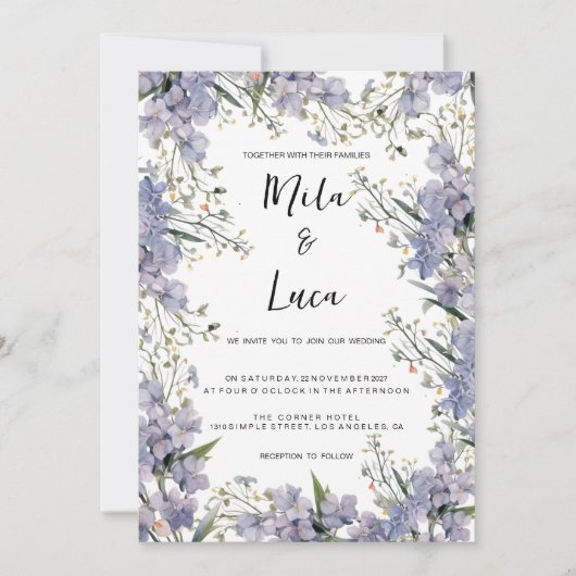 Lavendel blauwe munt zomer bloem bruiloft kaart (Voorkant)