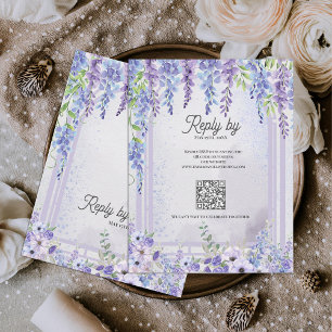 Lavendel Blauwe Regen Bloemboog QR Code Huwelijksr RSVP Kaartje