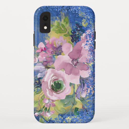 Lavendel Blauwe Waterverf Bloemenglitter Case-Mate iPhone Case (Achterkant)