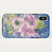 Lavendel Blauwe Waterverf Bloemenglitter Case-Mate iPhone Case (Achterkant (horizontaal))