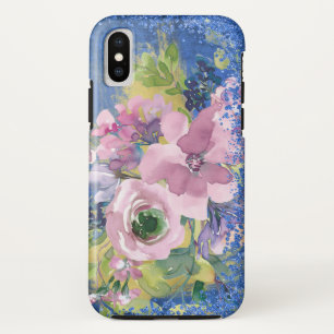 Lavendel Blauwe Waterverf Bloemenglitter Case-Mate iPhone Case