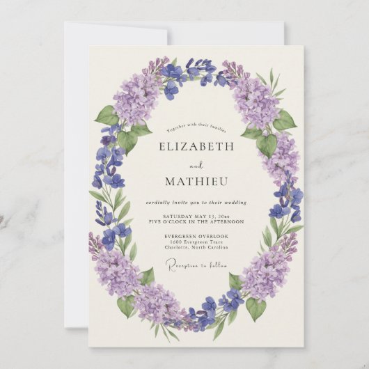 Lavendel Blauwe Whimsical Bloem Bruiloft Kaart (Voorkant)