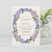 Lavendel Blauwe Whimsical Bloem Bruiloft Kaart (Staand voorkant)