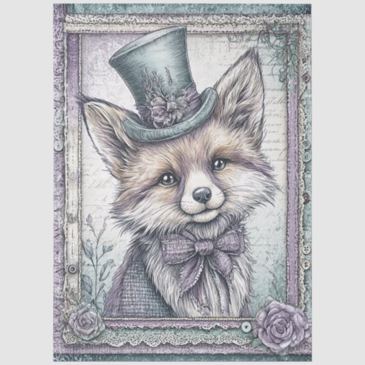 Lavendel & Blauwgroen Fantasy Fox met Pet Decoupag Tissuepapier (Voorkant)