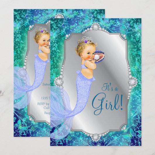 Lavendel Blauwgroen onder het Zee Zeemeermin Baby  Kaart (Voorkant / Achterkant)