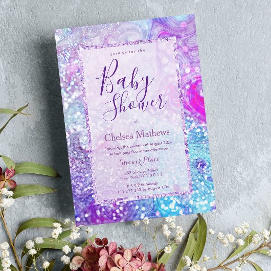 Lavendel blauwgroen paarse marmeren glitter Baby s Kaart