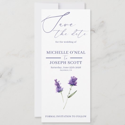Lavendel Bliss Elegant Waterverf Bruiloft Save The Date (Voorkant)
