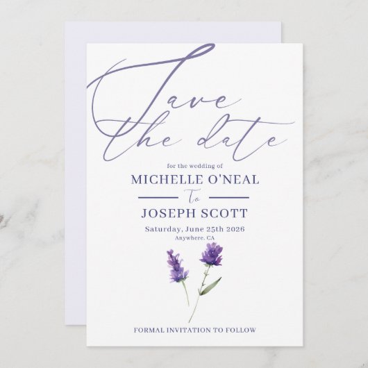Lavendel Bliss Elegant Waterverf Trouwdag Save The Date (Voorkant / Achterkant)