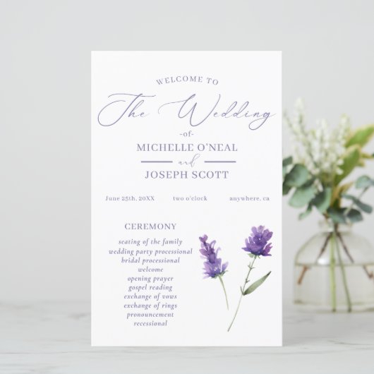 Lavendel Bliss Elegant Waterverf Trouwprogramma (Staand voorkant)