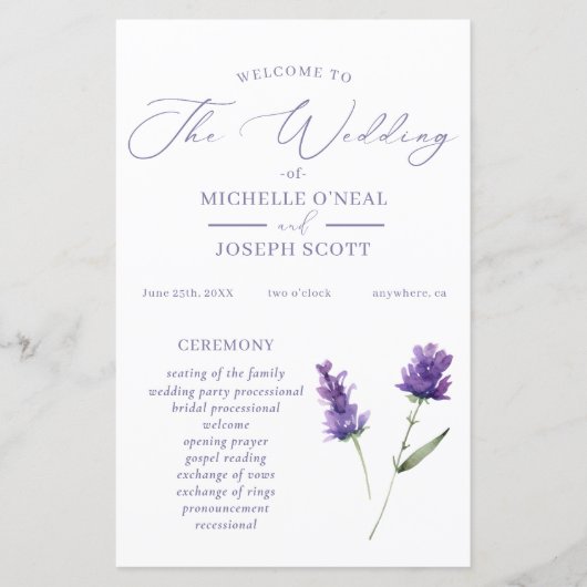 Lavendel Bliss Elegant Waterverf Trouwprogramma (Voorkant)