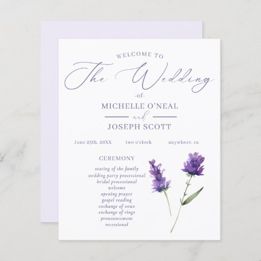 Lavendel Bliss Elegant Waterverf Trouwprogramma (Voorkant / Achterkant)