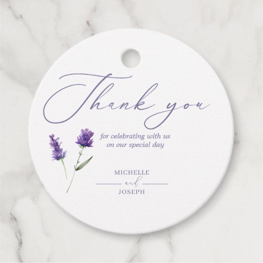 Lavendel Bliss Elegante Waterverf Bedankjes Labels (Voorkant)
