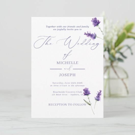Lavendel Bliss Elegante Waterverf bruiloft Aankondiging (Staand voorkant)