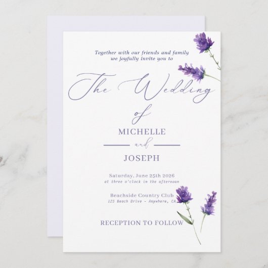 Lavendel Bliss Elegante Waterverf bruiloft Aankondiging (Voorkant / Achterkant)