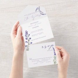 Lavendel Bliss Elegante Waterverf bruiloft All In One Uitnodiging