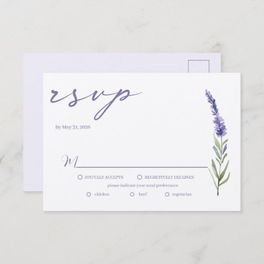 Lavendel Bliss Elegante Waterverf bruiloft RSVP (Voorkant / Achterkant)