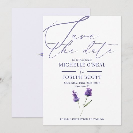 Lavendel Bliss Elegante Waterverf Bruiloft Save The Date (Voorkant / Achterkant)