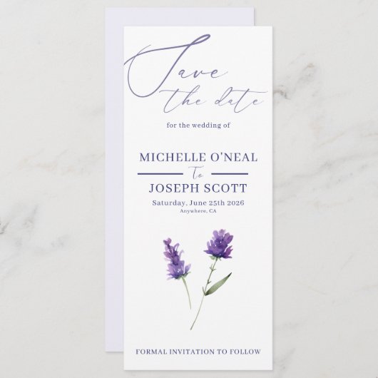 Lavendel Bliss Elegante Waterverf Bruiloft Save The Date (Voorkant / Achterkant)