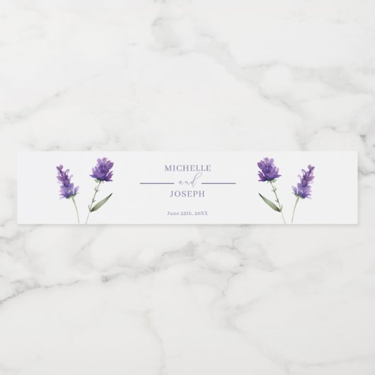 Lavendel Bliss Elegante Waterverf bruiloft Waterfles Etiket (Enkel label)