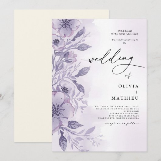 Lavendel bloei bruiloft kaart (Voorkant / Achterkant)